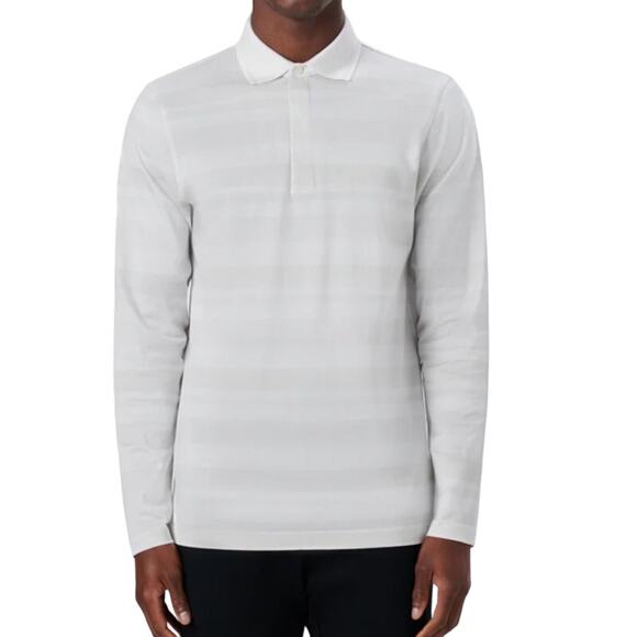 New ~ BUGATCHI ~ Long-Sleeve Chevron Stripe 100% Mercerized Cotton Polo  L - Picture 1 of 6